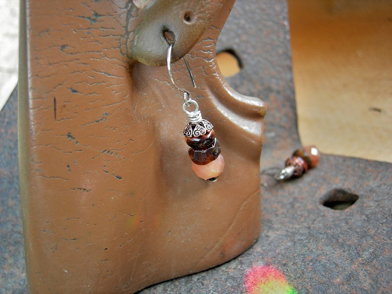 Rich, warm color gems stack earrings with faceted sunstone, hessonite garnet & red tiger eye.