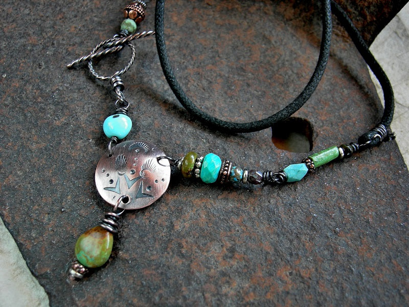 Earthy Turquoise & Copper Minimalist Necklace, RESERVED for JILL