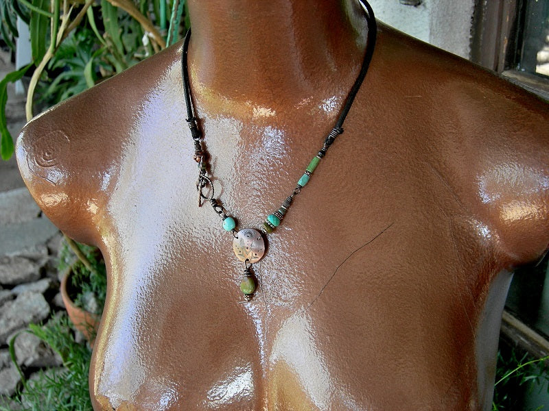 Earthy Turquoise & Copper Minimalist Necklace, RESERVED for JILL
