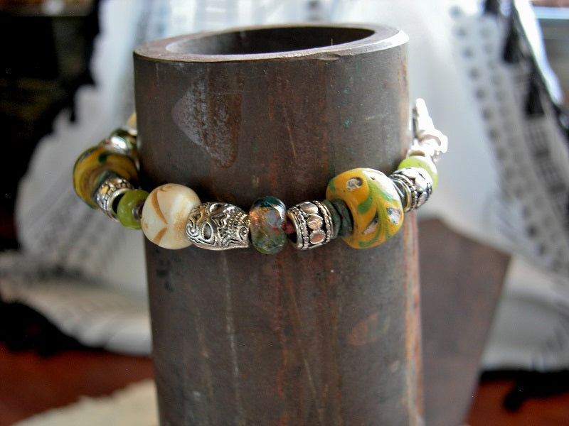 Summer Field Bracelet, Antique Venetian Trade Glass, Yellow & Silver