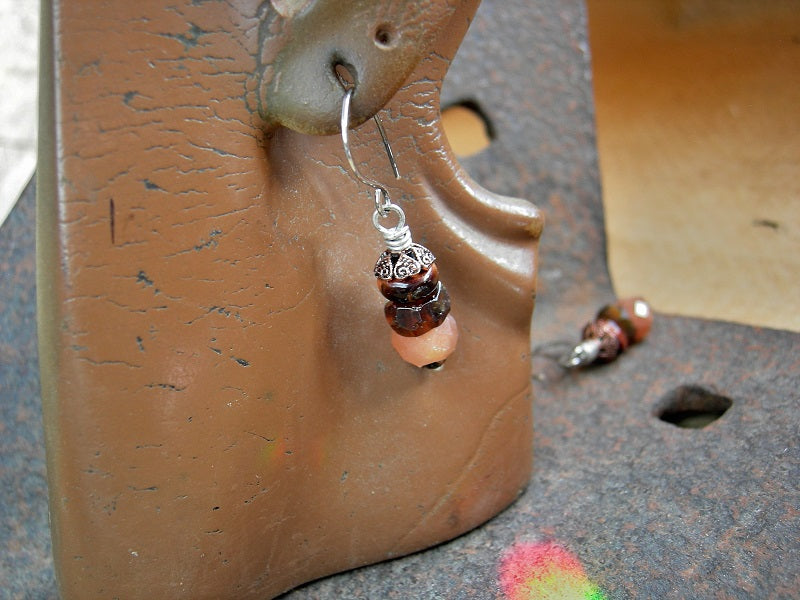 Rich, warm color gems stack earrings with faceted sunstone, hessonite garnet & red tiger eye. 