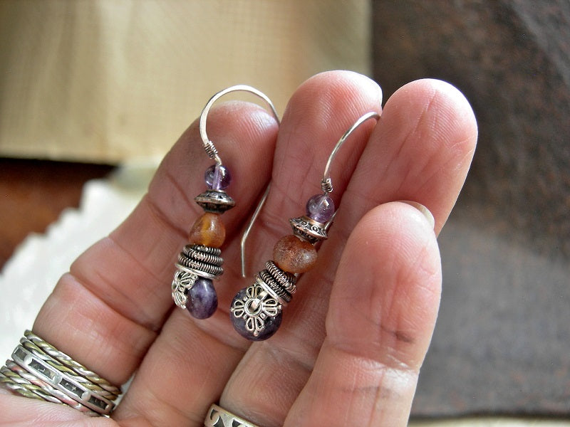 Handmade Beaded Dream Catcher Boho Tribal South West Wire Wrap Earrings /  SOE B5-3 - Machu Picchu Jewelry Co.