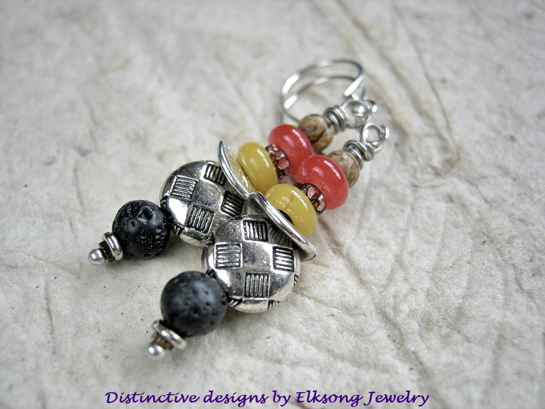 Simple Bead Stack Earrings, Silver, Black, Gold, Orange