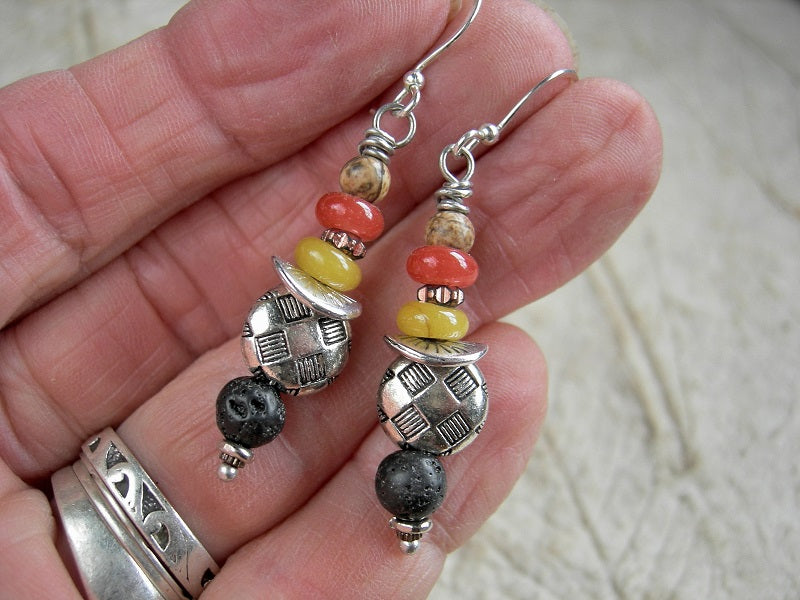 Simple Bead Stack Earrings, Silver, Black, Gold, Orange