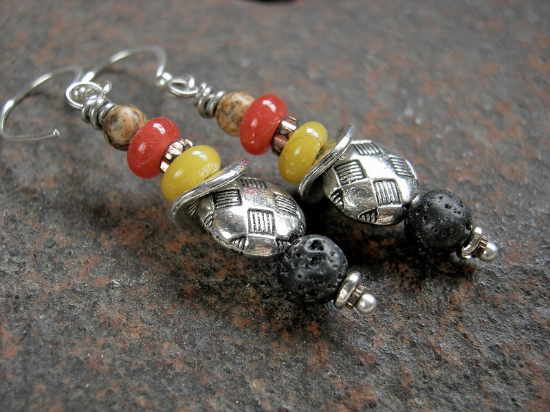 Simple Bead Stack Earrings, Silver, Black, Gold, Orange