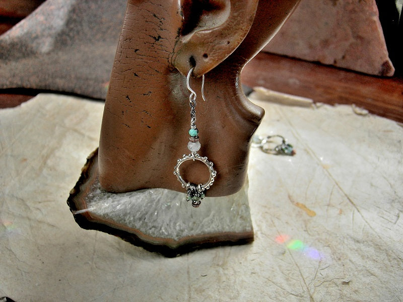 Boho Turquoise & Aquamarine Earrings, Dainty Clusters & Silver Rings