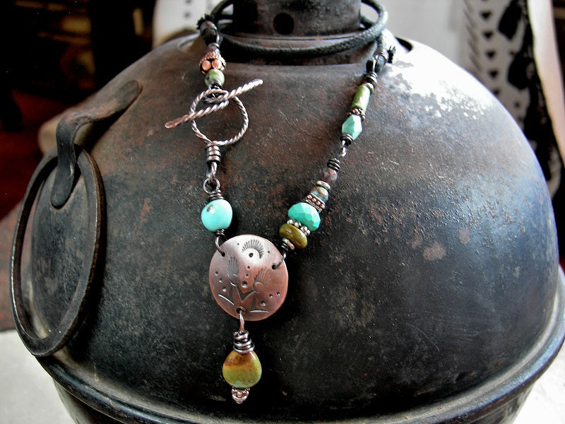 Earthy Turquoise & Copper Minimalist Necklace, RESERVED for JILL