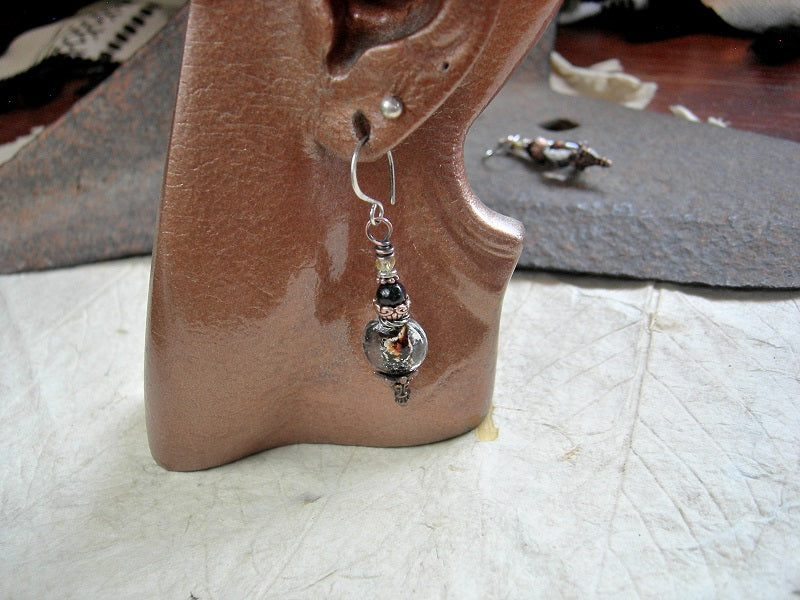 Dark Honey Earrings, Lampwork Glass Lentils, Black Amber, Copper