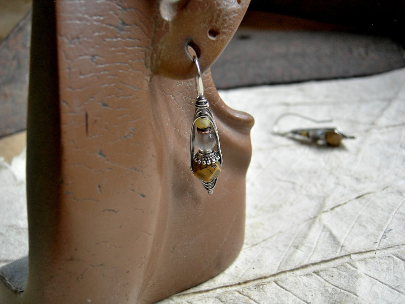 Gemstone & Sterling Wire Wrapped Hook Earrings, Urban Gypsy