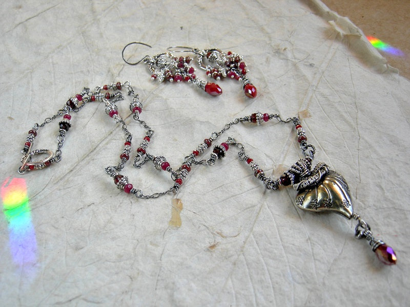 Crimson Cluster Earrings, Silver, Garnet & Faceted Crystal