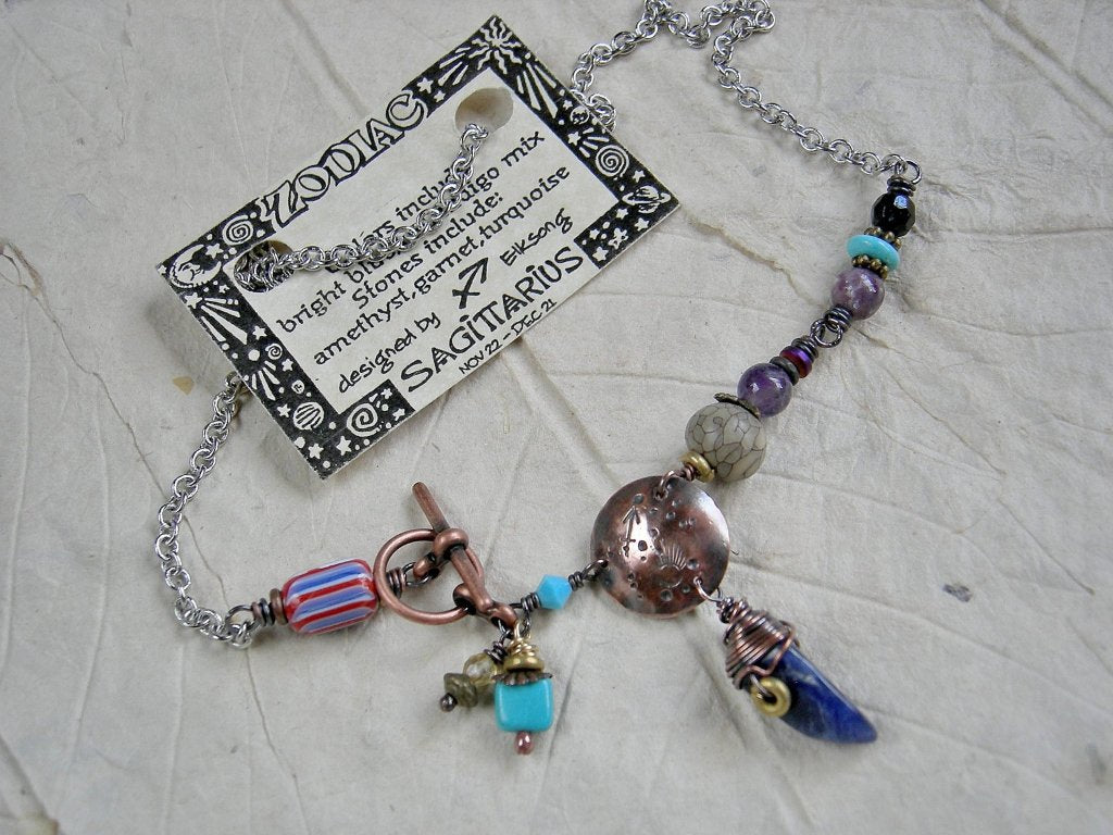 Sagittarius zodiac necklace, custom handmade birthstone jewelry, boho astrological necklace