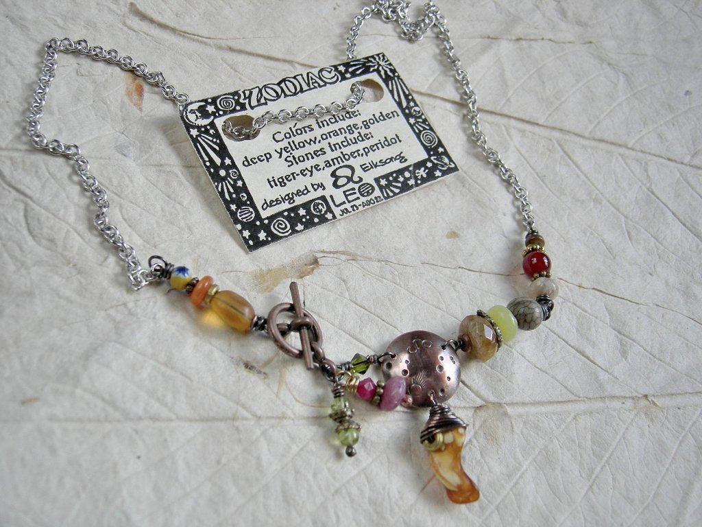 Leo zodiac necklace, custom unisex astrological jewelry, boho birthstone necklace