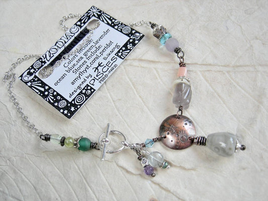 Pisces Zodiac necklace, custom astrological jewelry, birthstone necklace