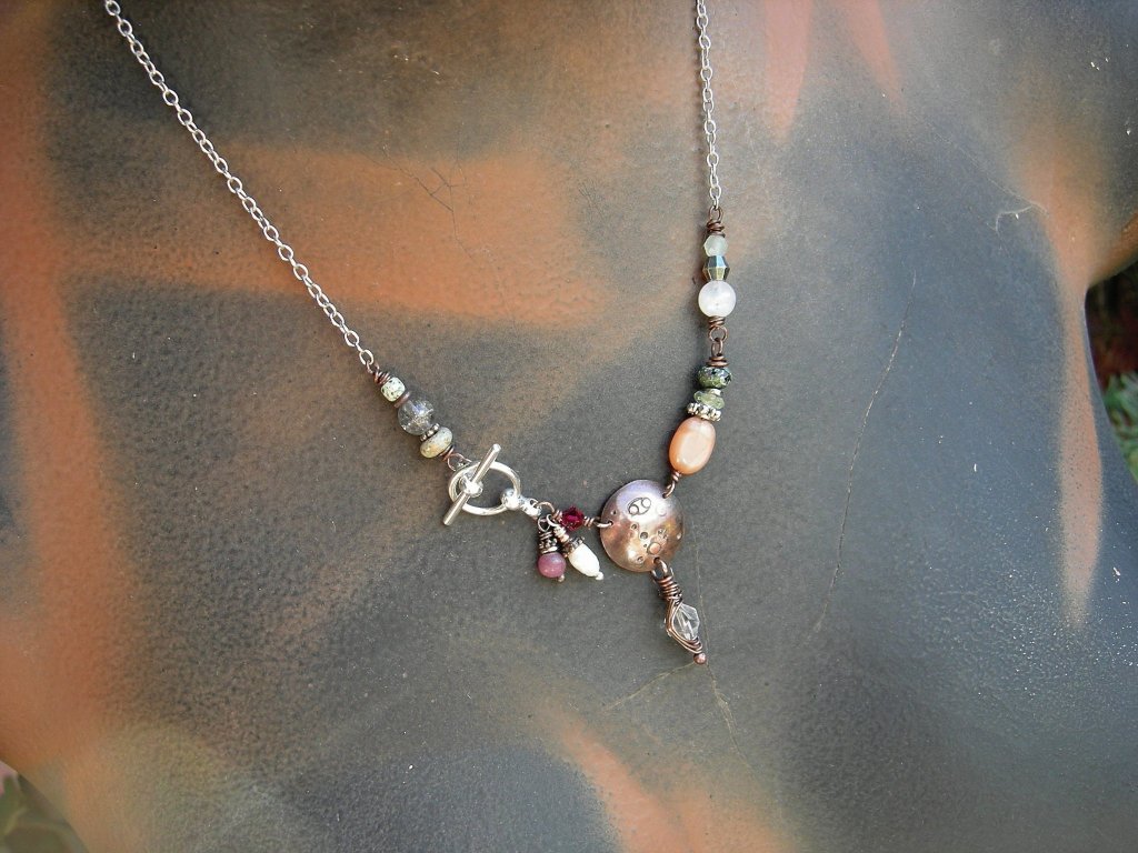 Cancer zodiac necklace, custom birthstone jewelry, handmade astrological necklace