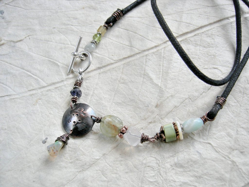 Libra zodiac necklace, custom birthstone jewelry, unique handmade astrological necklace