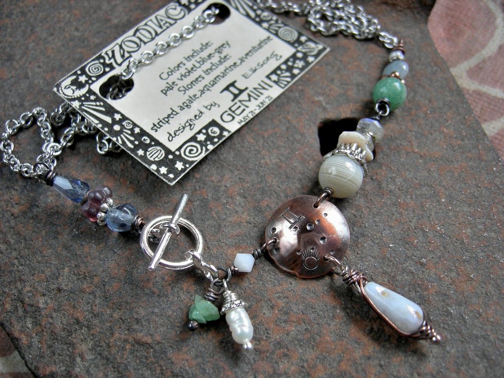 Gemini zodiac necklace, handmade custom birthstone necklace, unique astrological jewelry