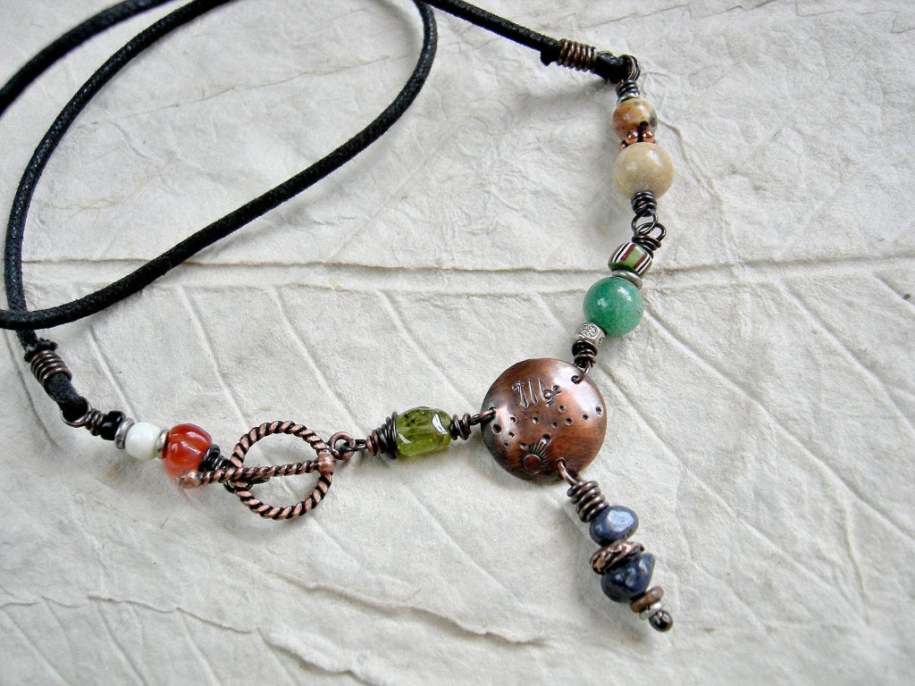 Virgo zodiac necklace, handmade copper & gemstone birthstone necklace, astrological jewelry