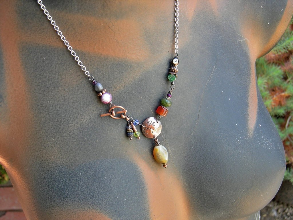 Virgo zodiac necklace, handmade copper & gemstone birthstone necklace, astrological jewelry